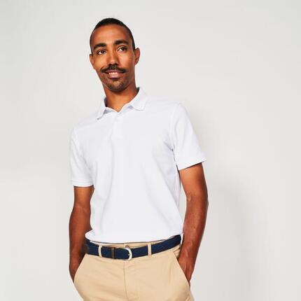 Polo de golf en coton polyester manches courtes Homme, MW500 bleu ardoise