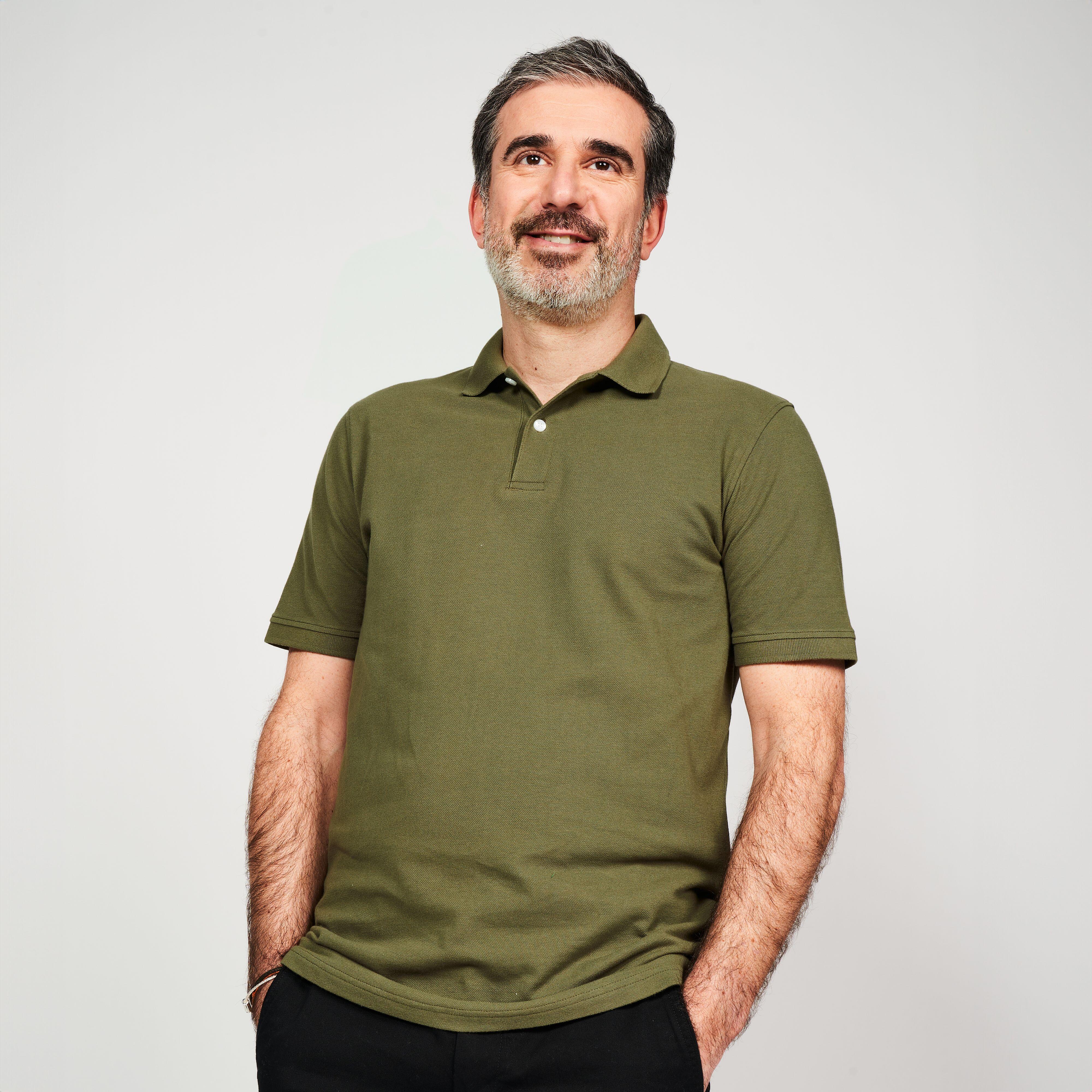 Men s golf cotton short sleeved polo shirt MW500 Khaki