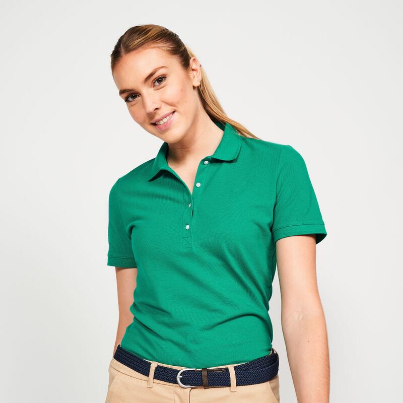 Tricou Polo golf din bumbac MW500 Verde smarald Damă