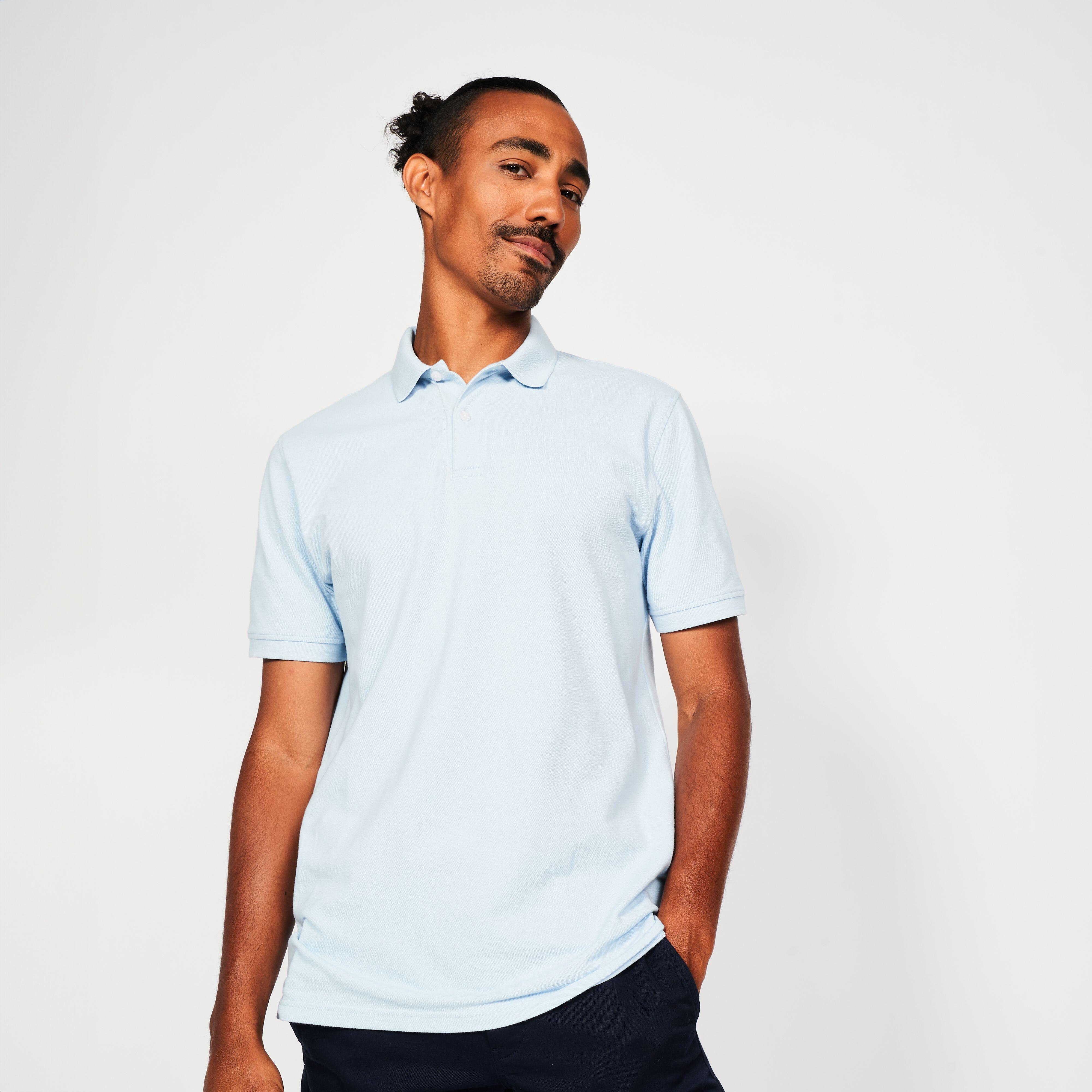 Men's short-sleeved cotton golf polo - MW500 dreamy blue