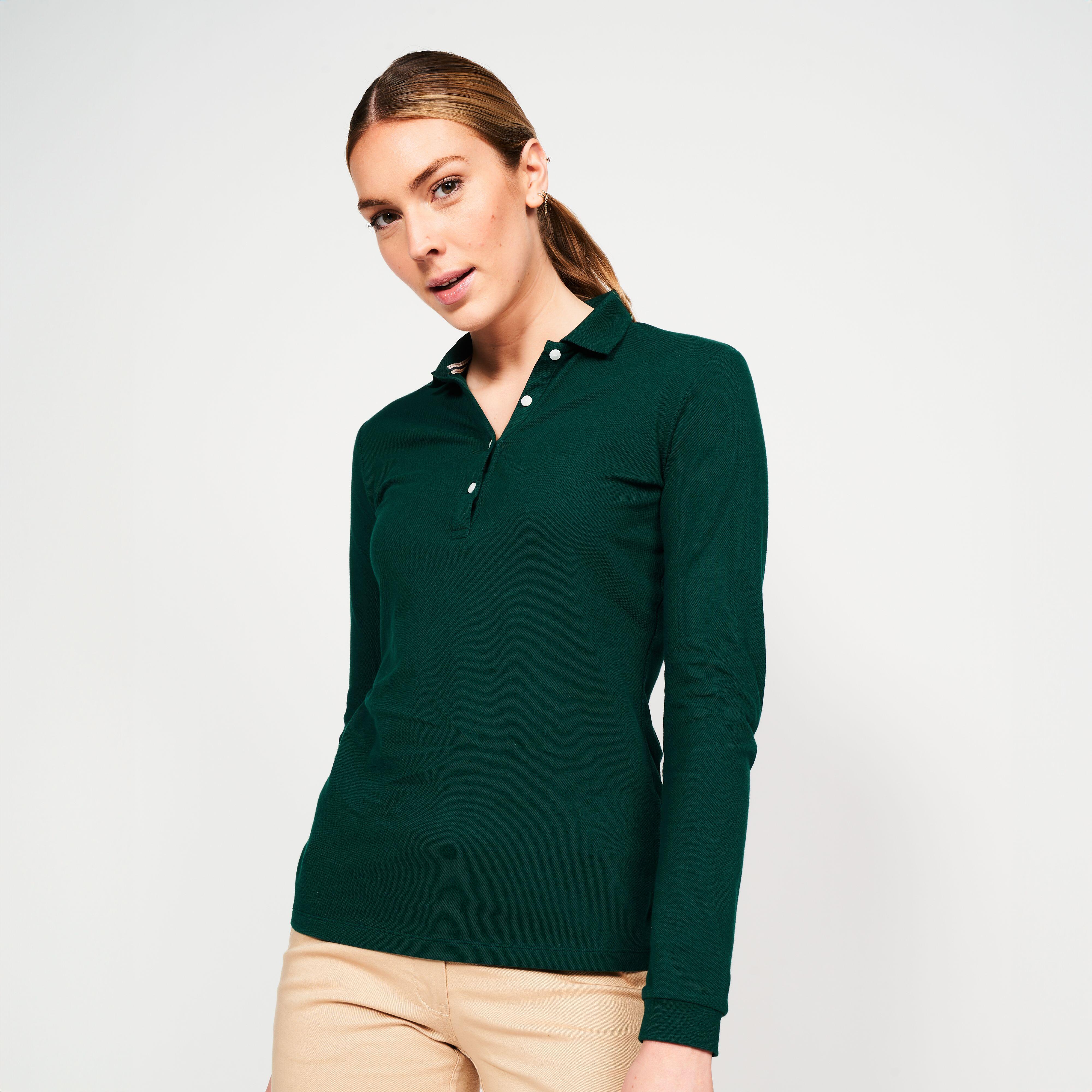 Women's long-sleeved golf polo shirt - mw500 green