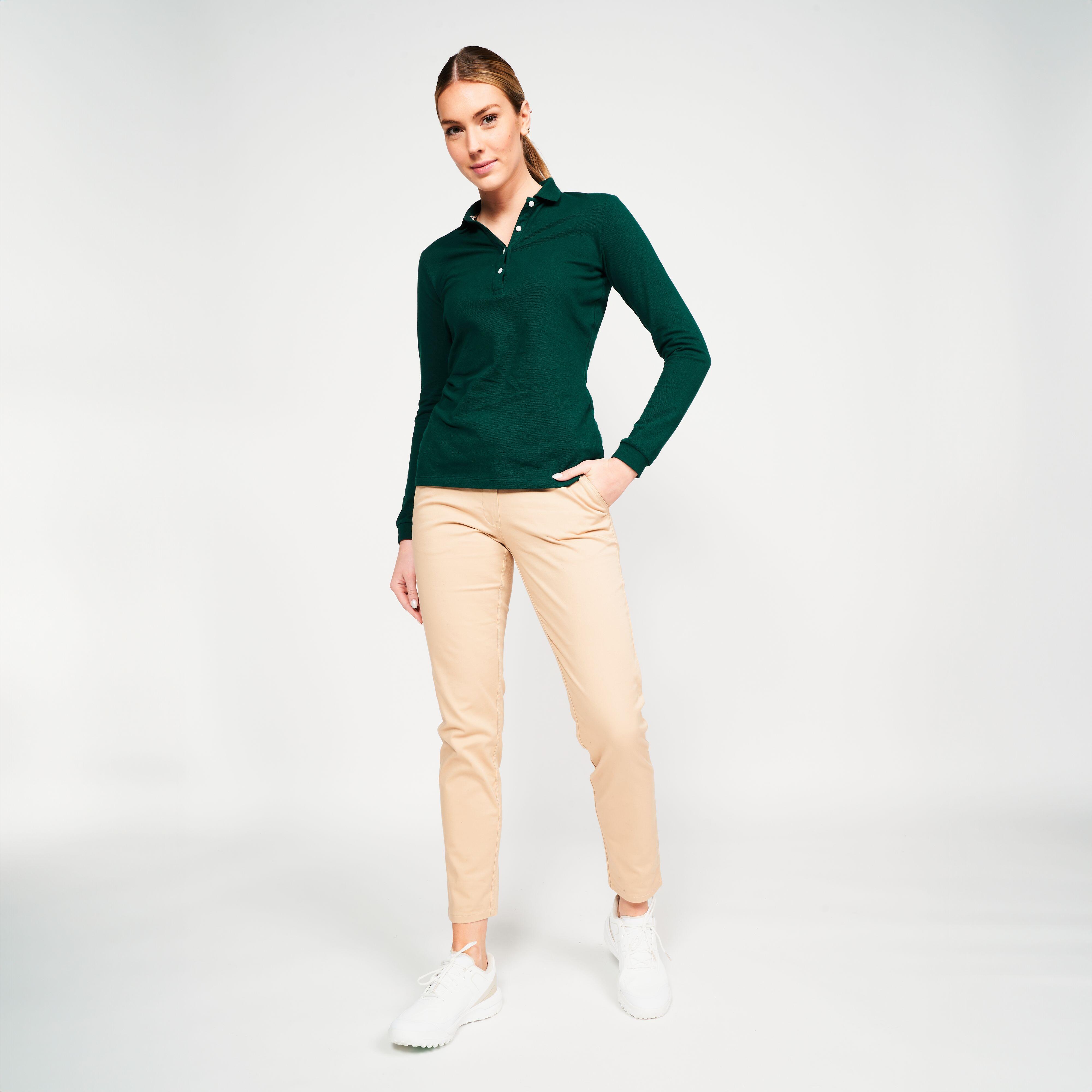 Women's long-sleeved golf polo shirt - mw500 green