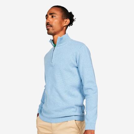 Pull de golf col montant zippé 100% coton Homme, MW500 marine