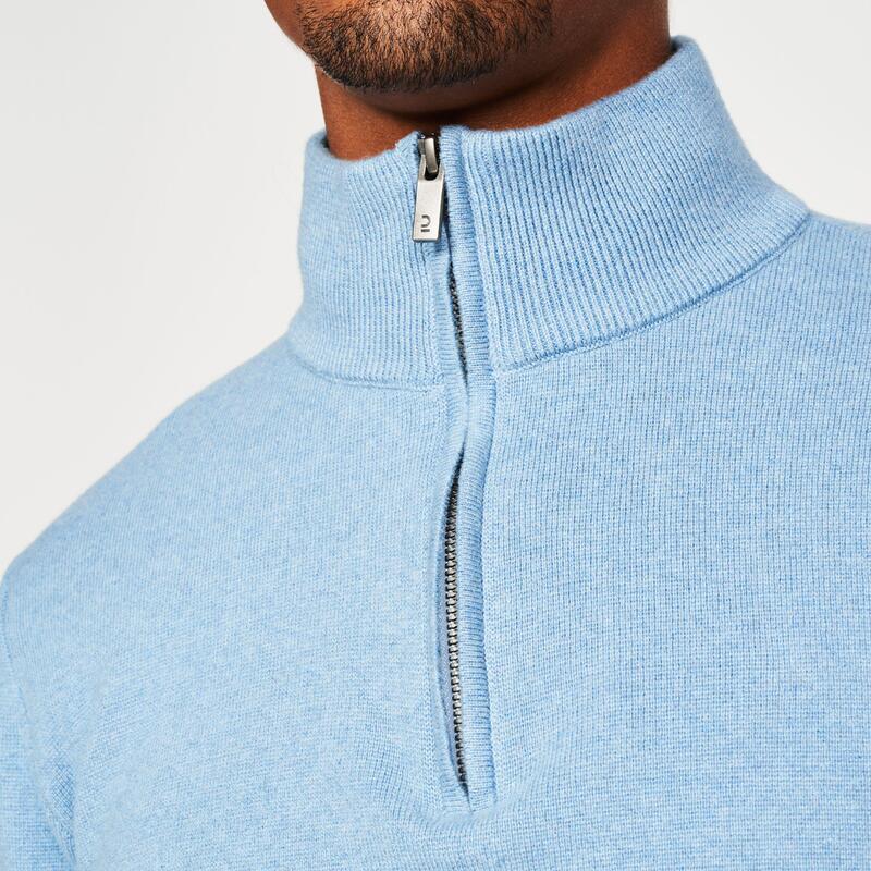 Pull de golf col montant zippé Homme, MW500 bleu ciel