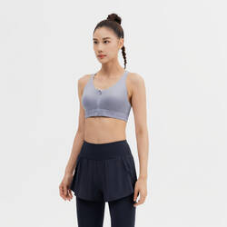 Women's High Support Zipped Sports Bra with Cups - Grey