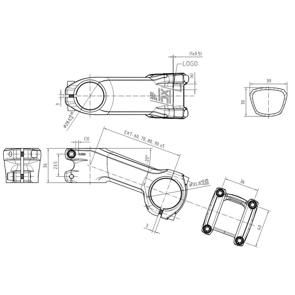 Mostek do roweru MTB Rockrider Ahead 1"1/8 60 mm/70 mm/80 mm/90 mm 31,8 mm -20°
