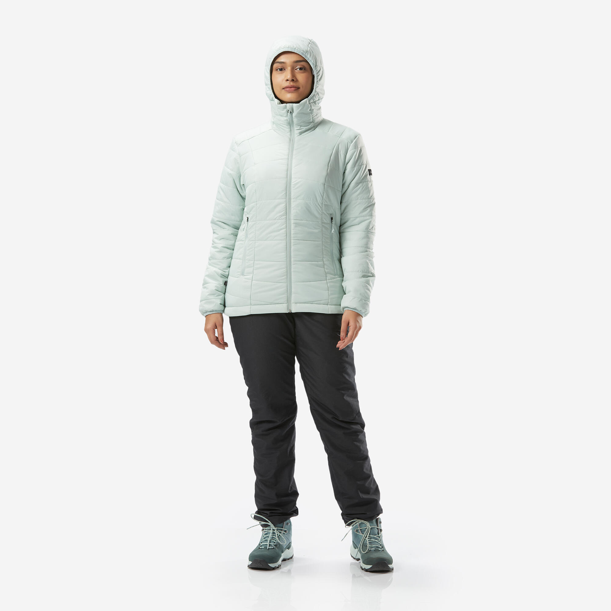 Women Warm Puffer Jacket with hood for mountain trekking- MT100  -5°C