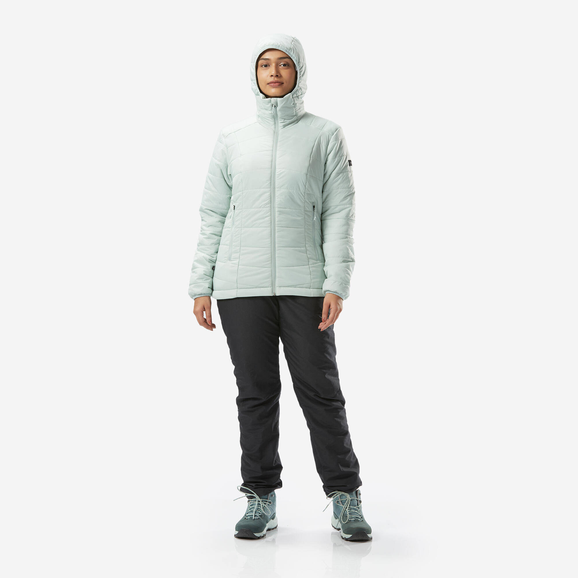 Women Warm Puffer Jacket with hood for mountain trekking- MT100  -5°C -  2