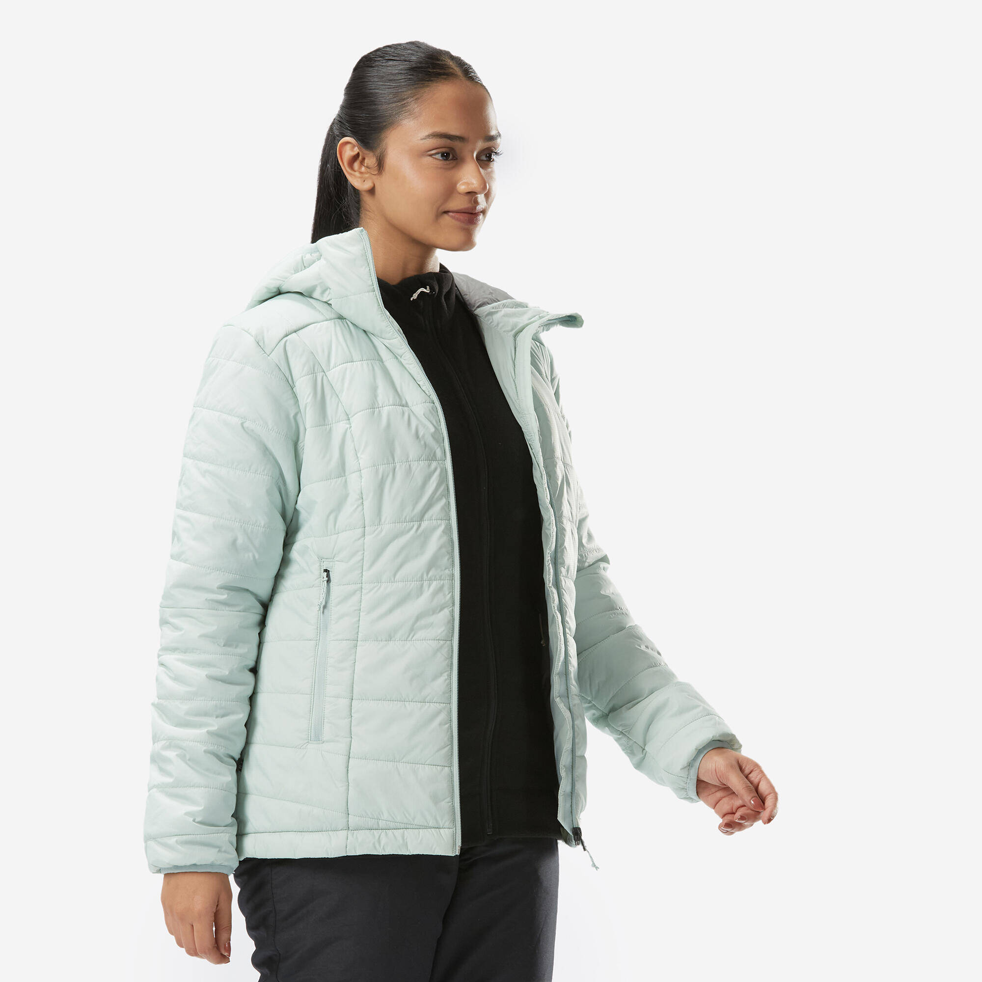Women Warm Puffer Jacket with hood for mountain trekking- MT100  -5°C -  1