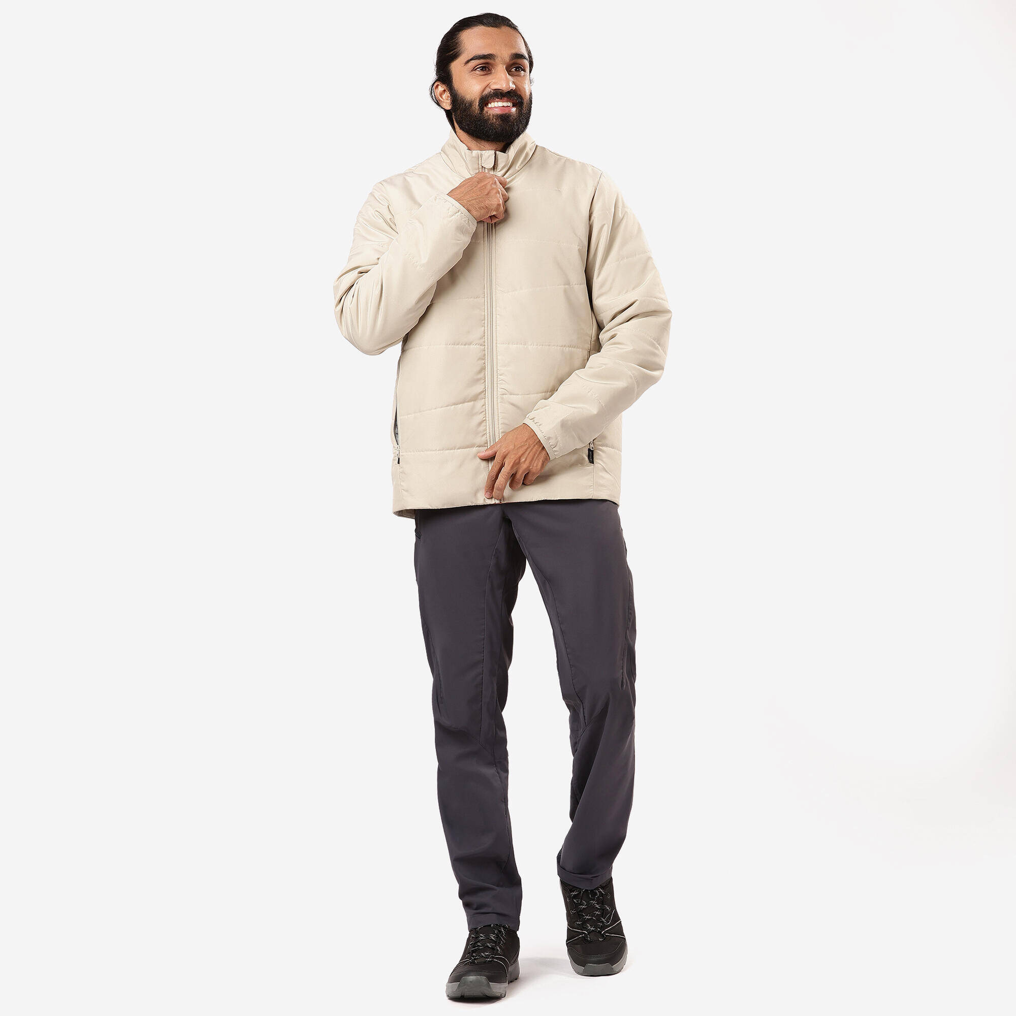 Men Puffer Jacket for Trekking - MT50 Beige -  2