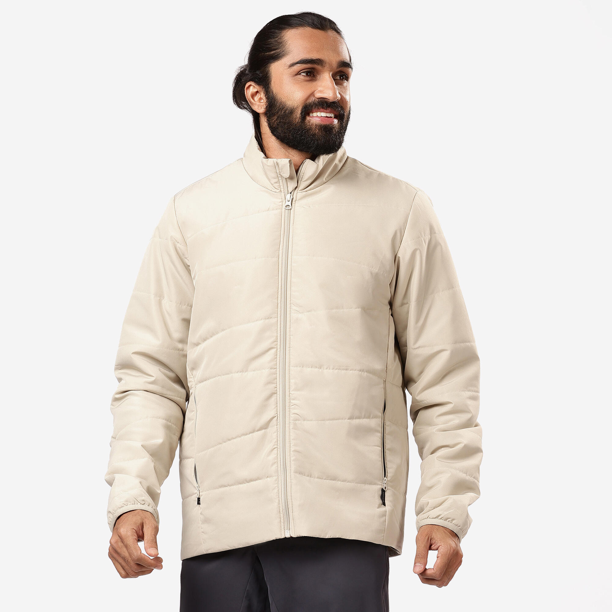Men Puffer Jacket for Trekking - MT50 Beige
