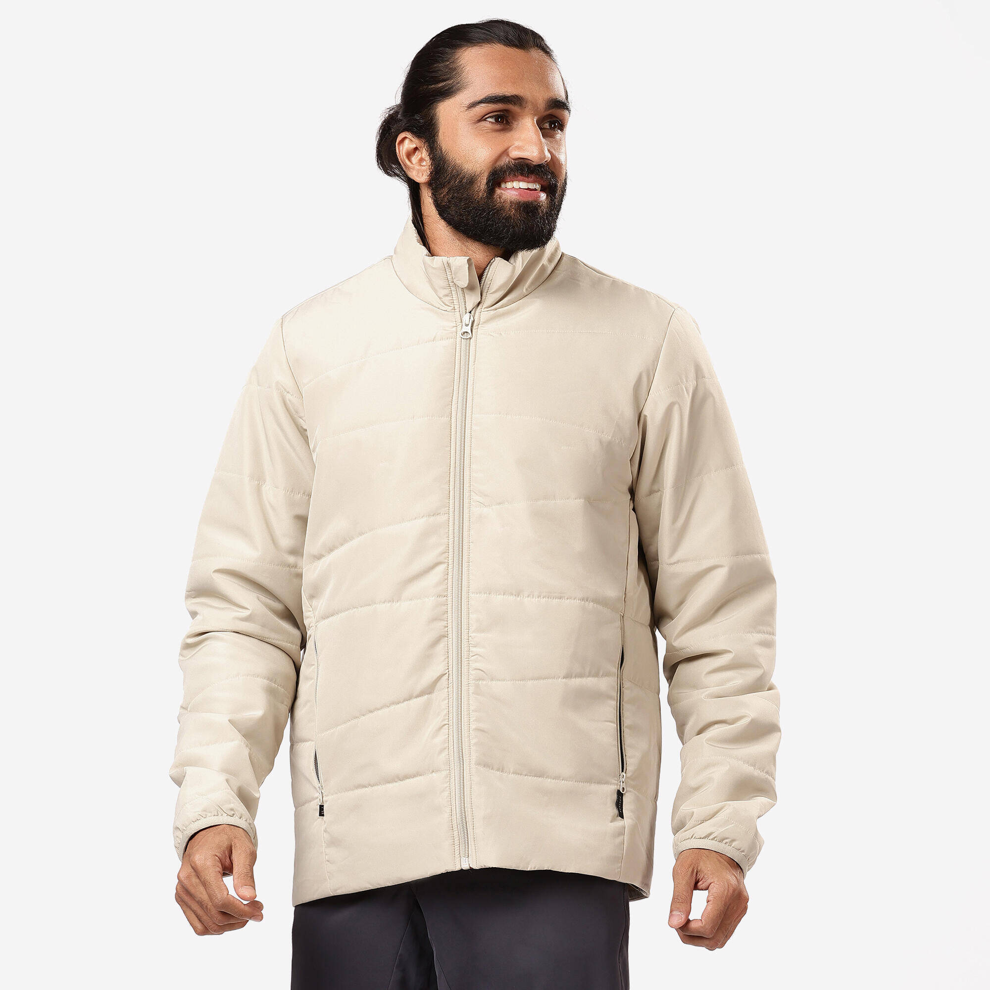 Men Puffer Jacket for Trekking - MT50 Beige -  1