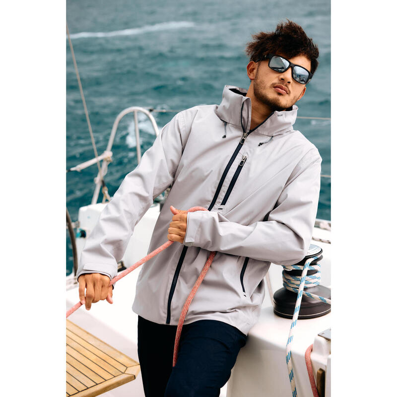 Veste de voile imperméable coupe vent Homme - Sailing 500 grise claire