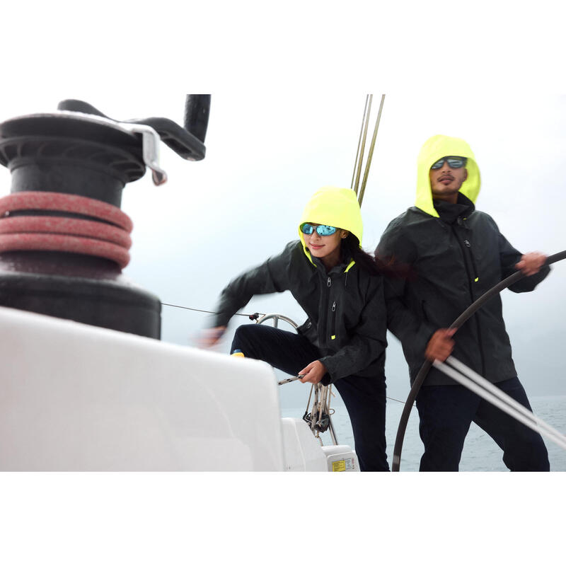 Geacă impermeabilă anti-vânt navigație SAILING 500 Gri- galben Bărbați