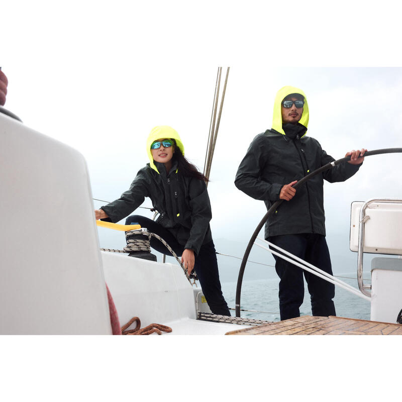 Geacă impermeabilă anti-vânt navigație SAILING 500 Gri- galben Bărbați
