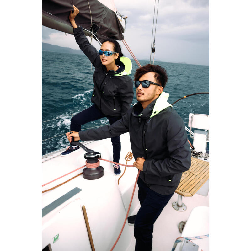 Erkek Rüzgar Kesen Yelkenli Yağmurluğu - Gri/Sarı - Sailing 500