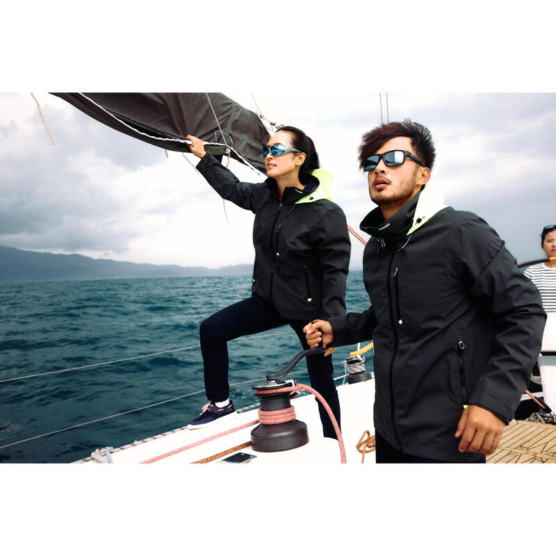 Geacă impermeabilă anti-vânt navigație SAILING 500 Gri- galben Bărbați