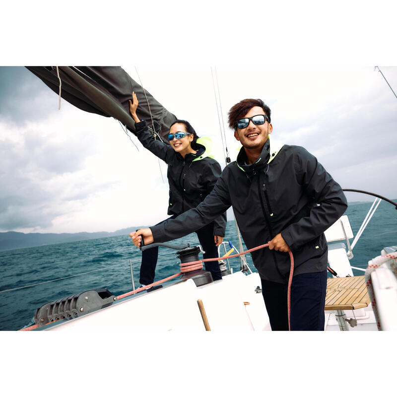 Erkek Rüzgar Kesen Yelkenli Yağmurluğu - Gri/Sarı - Sailing 500