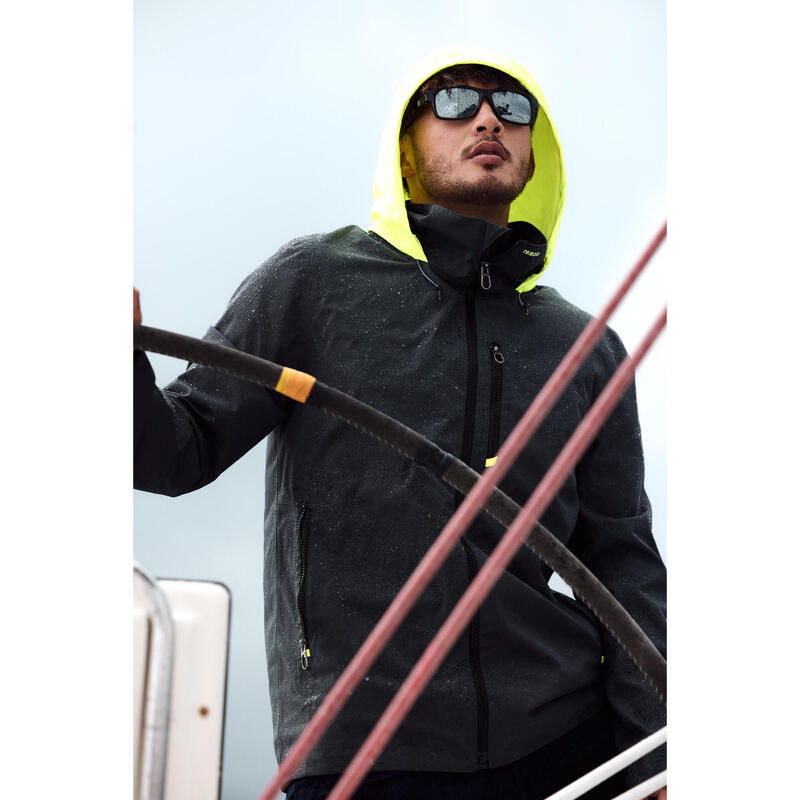 Geacă impermeabilă anti-vânt navigație SAILING 500 Gri- galben Bărbați