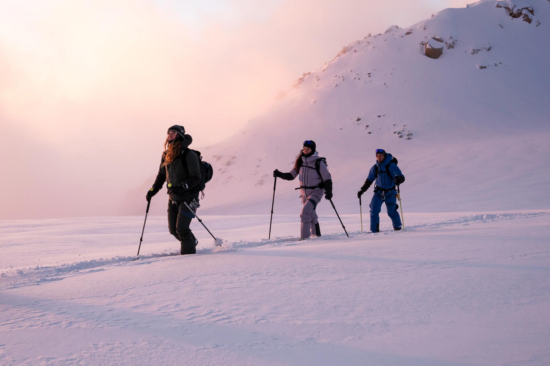 woman and man skiing