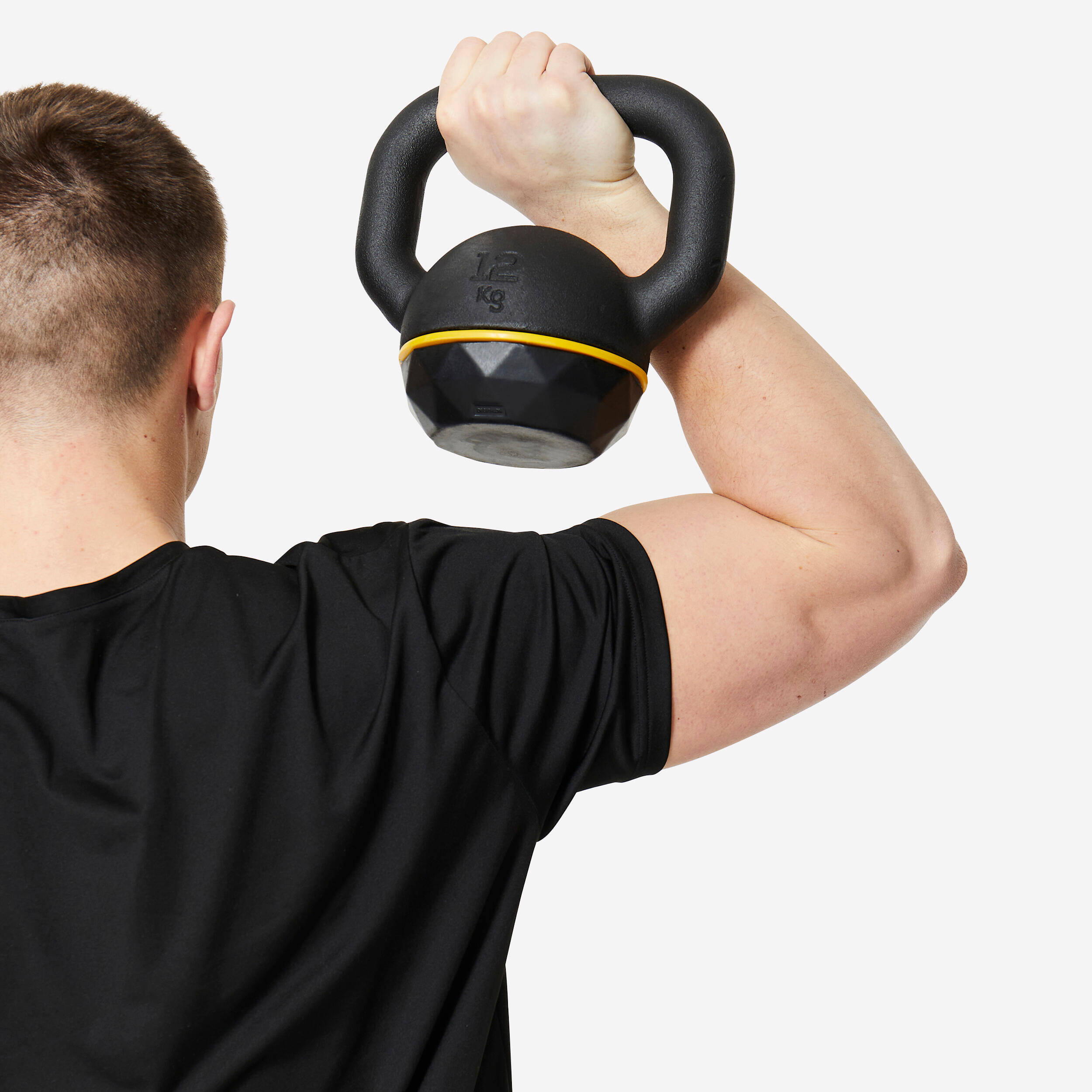 Gym Kettlebell, 12kg, Complete Workout, Ergonomic Grip - Black and Yellow -  5