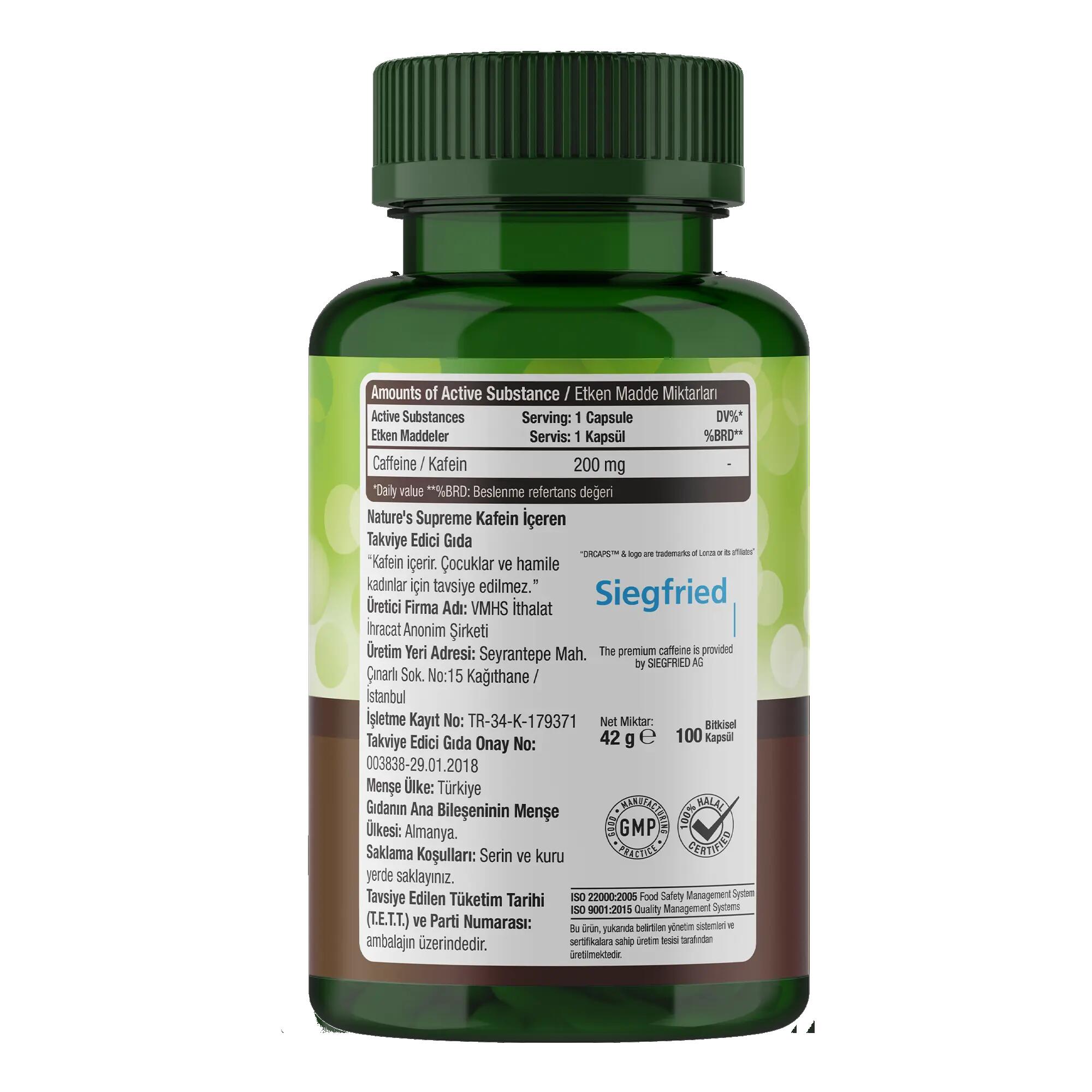 Nature's Supreme Caffeine 200 Mg 100 Kapsül 2/2