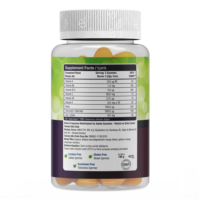 Nature's Supreme Gummies Multivitamin for Adults 60 Çiğnenebilir Form