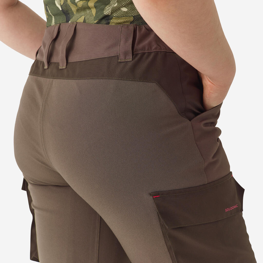 Braon ženske vodootporne pantalone s kargo džepovima za lov 500
