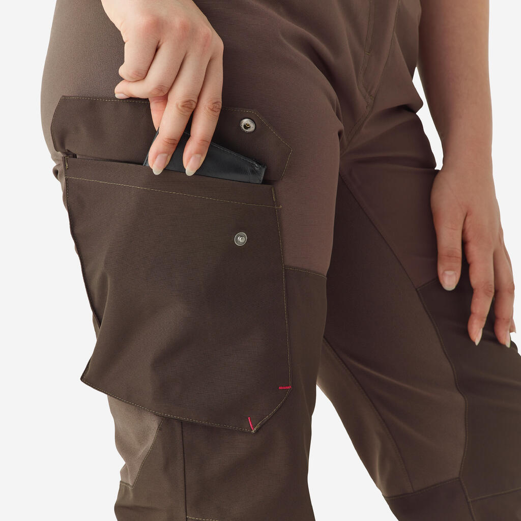 Braon ženske vodootporne pantalone s kargo džepovima za lov 500