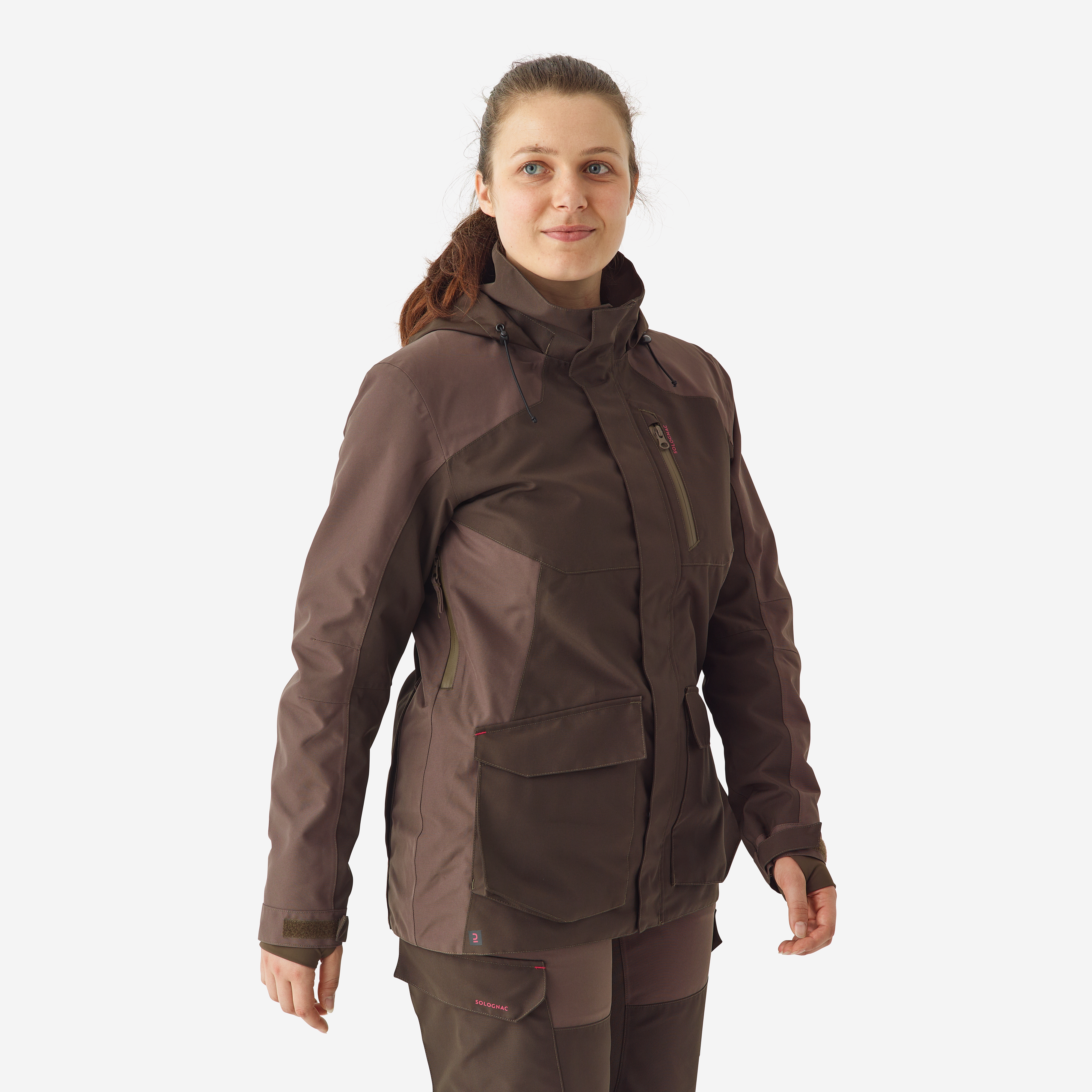 Veste femme imperméable resistante 500 marron - Chasse - Solognac- Clubs - Entreprises - Collectivités - Associations