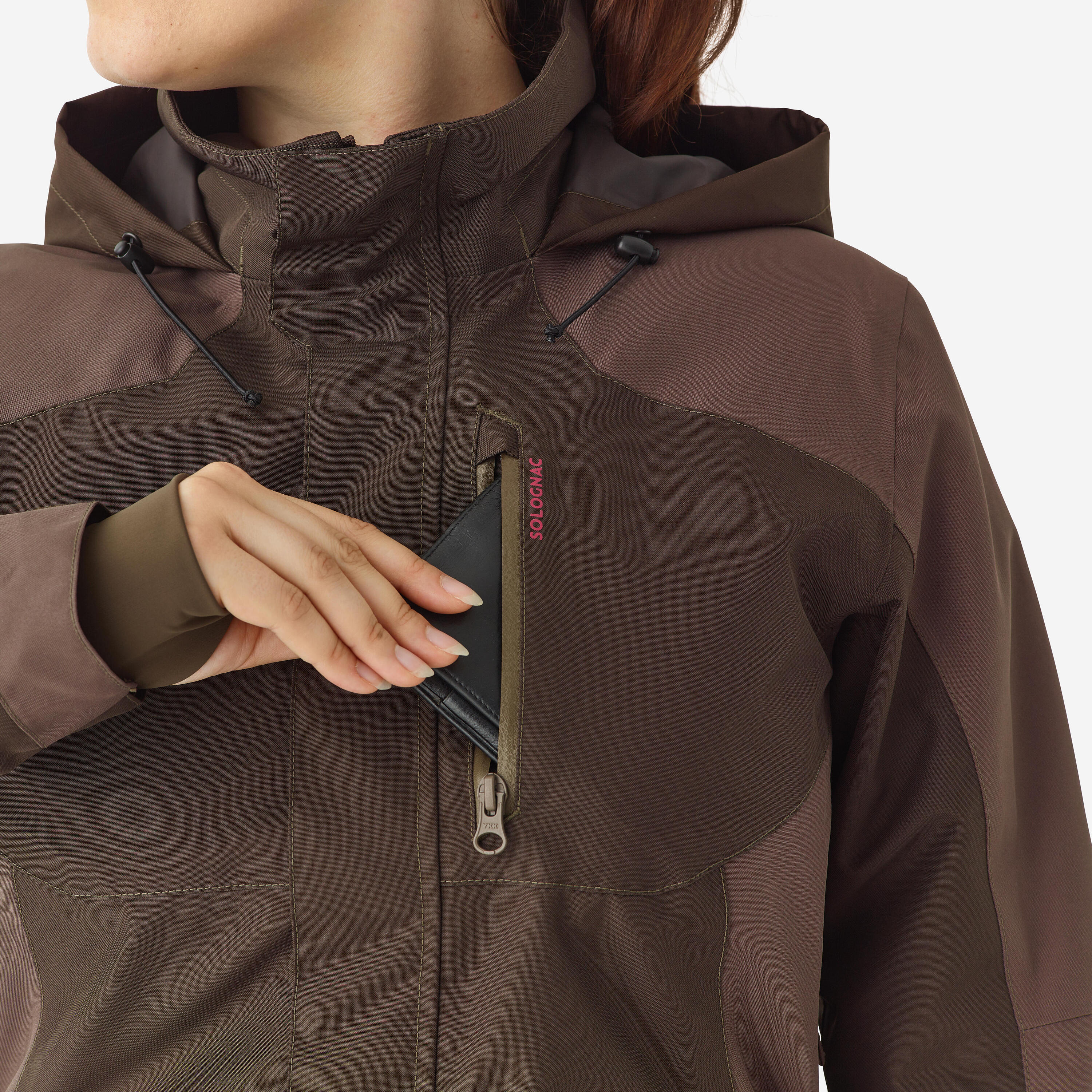 Giacca donna 500 impermeabile marrone 6/12