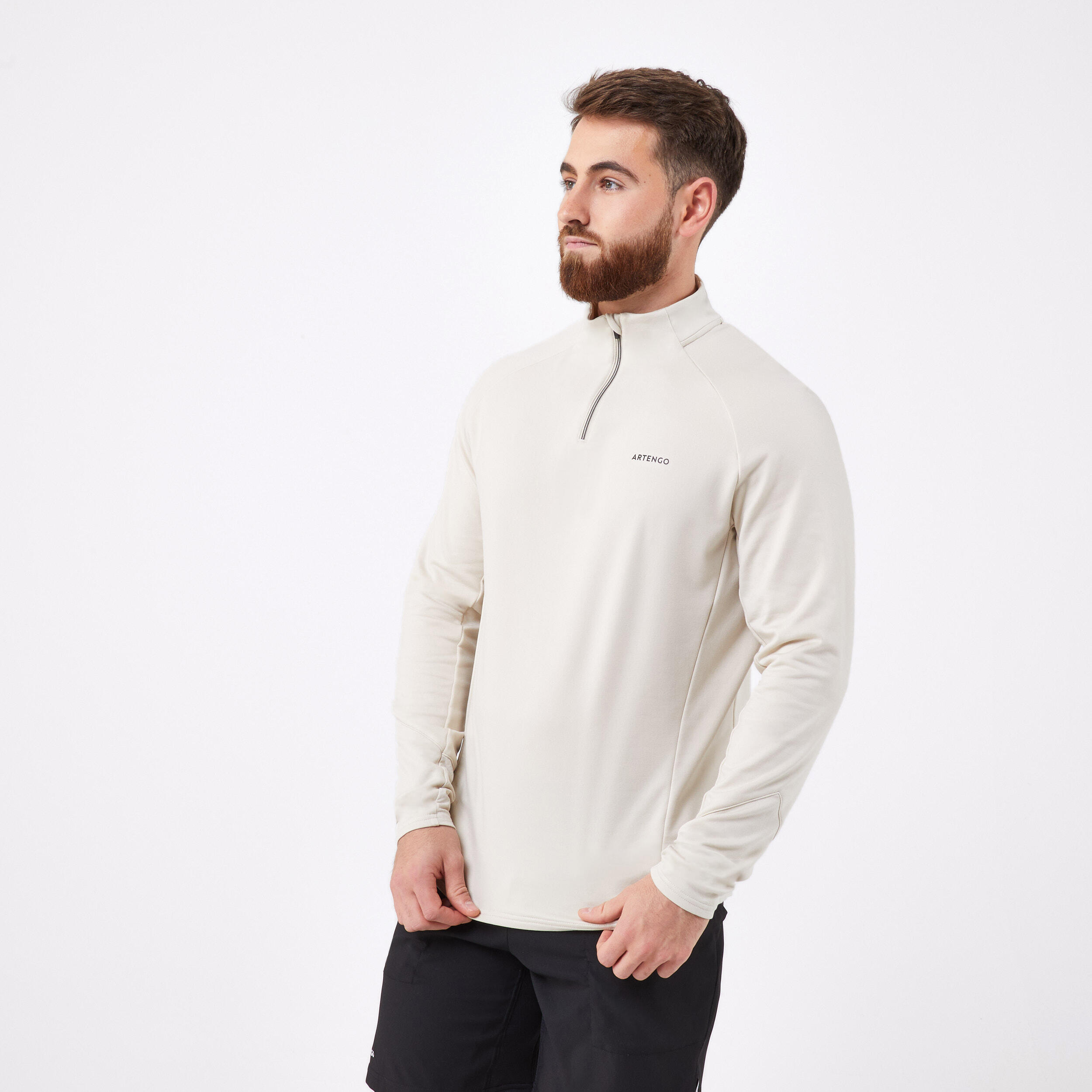 ARTENGO Tennissweater met lange mouwen voor heren Thermic halve rits beige