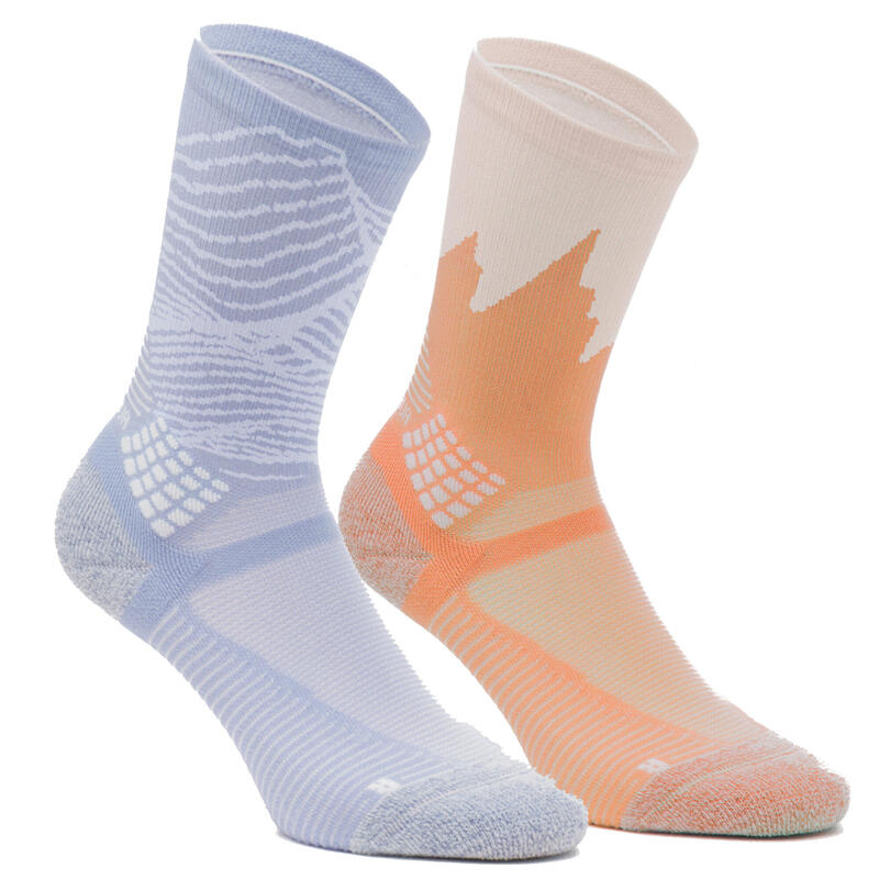 Chaussettes randonnée - hike 500 high gris et abricot x2 paires