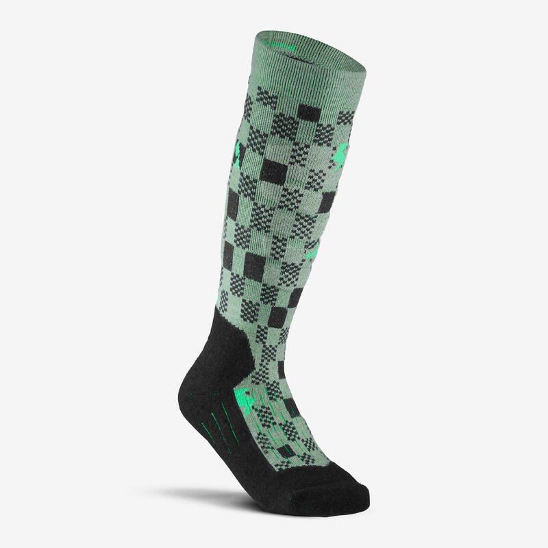 CHAUSSETTES DE SKI ET SNOWBOARD ENFANT 100 - MOTIFS VERTS