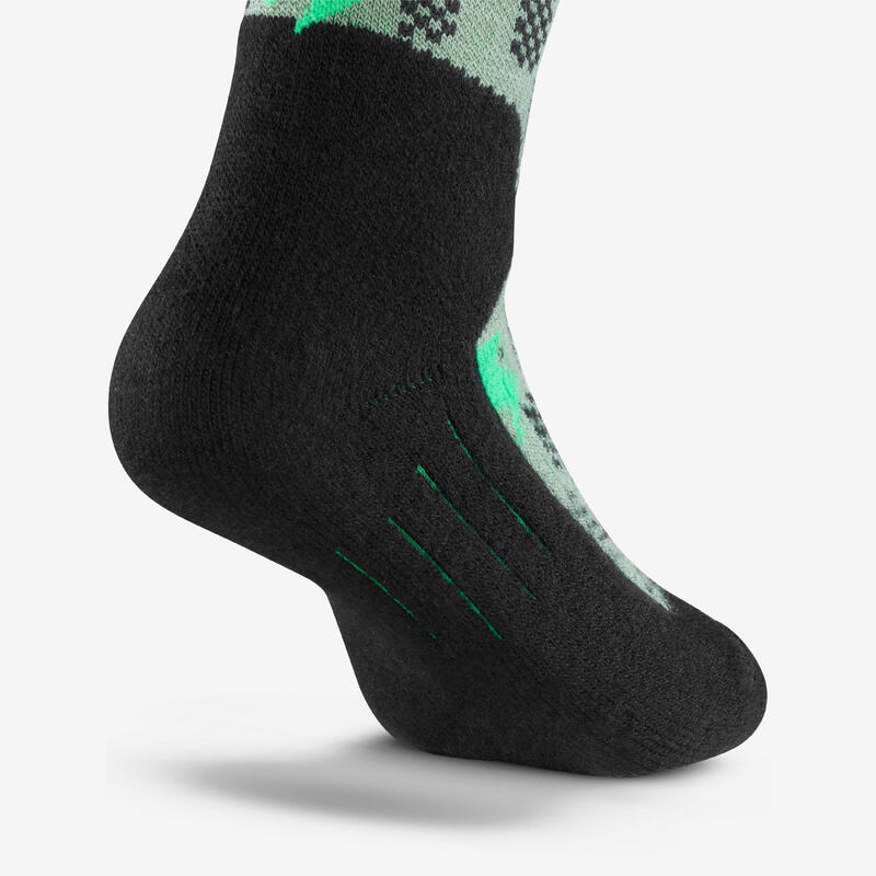 CHAUSSETTES DE SKI ET SNOWBOARD ENFANT 100 - MOTIFS VERTS