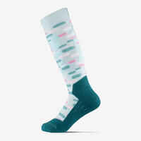 KIDS’ SKI AND SNOWBOARD SOCKS 100 - BLUE PATTERNED