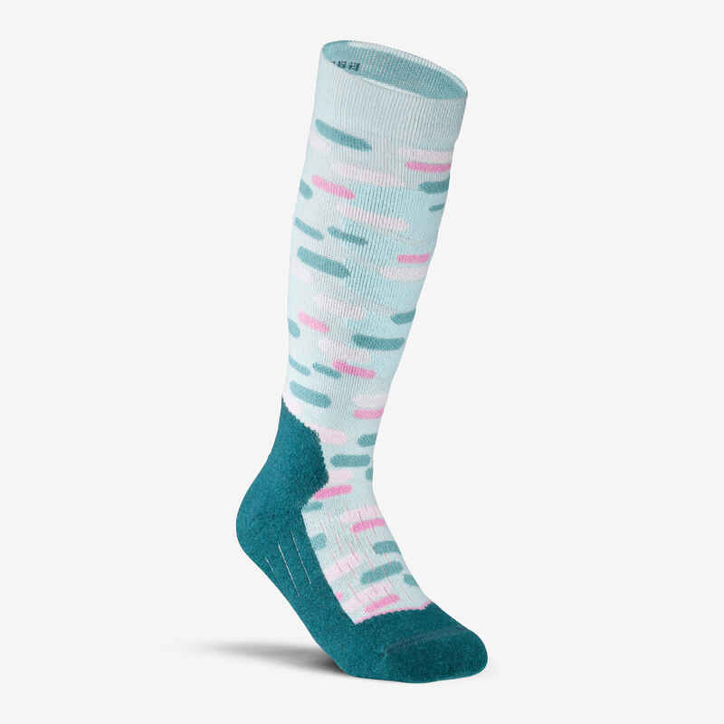 KIDS’ SKI AND SNOWBOARD SOCKS 100 - BLUE PATTERNED