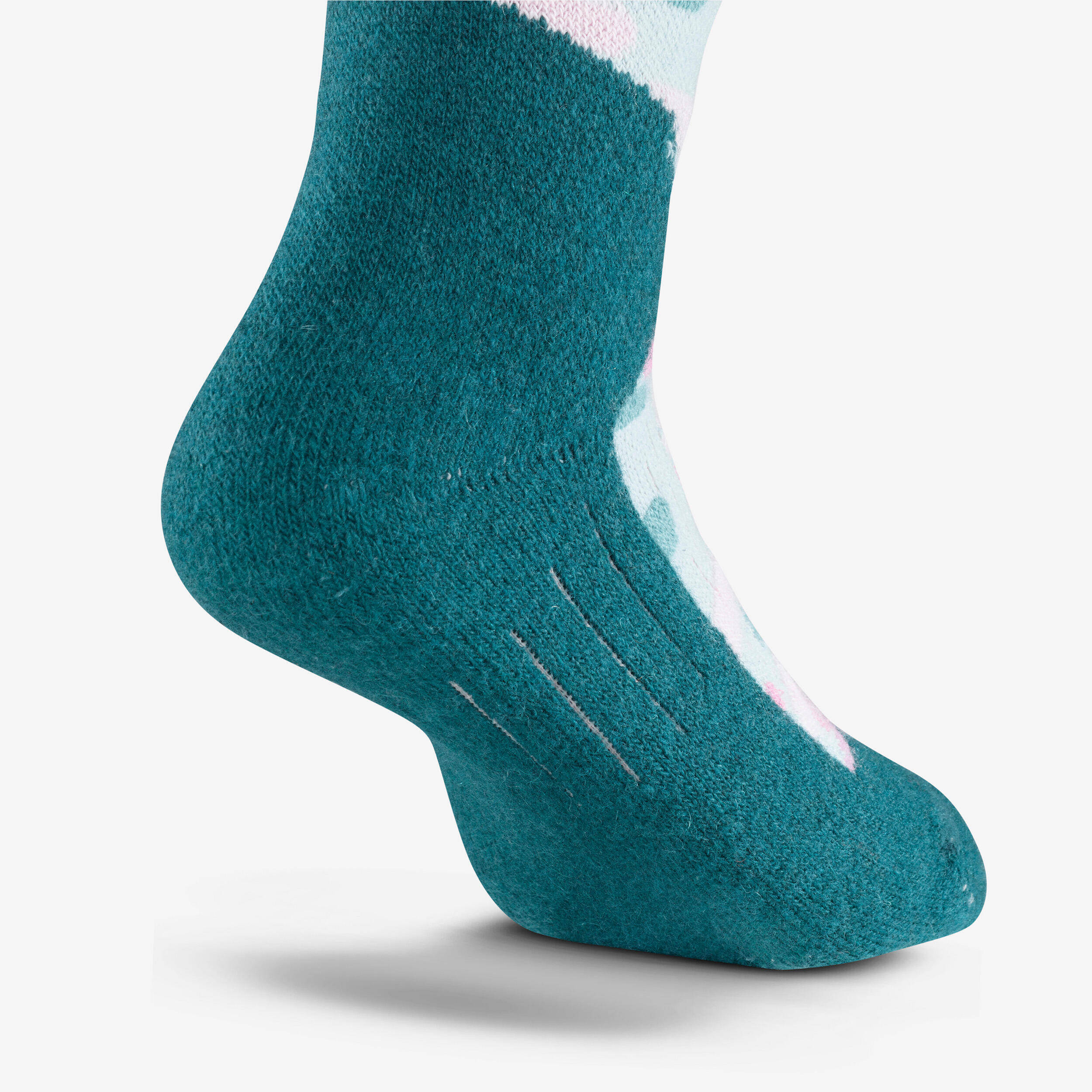 KIDS’ SKI AND SNOWBOARD SOCKS 500 - BLUE PATTERNED -  4