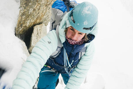 Пуховик жіночий для альпінізму темно-синій/блакитний