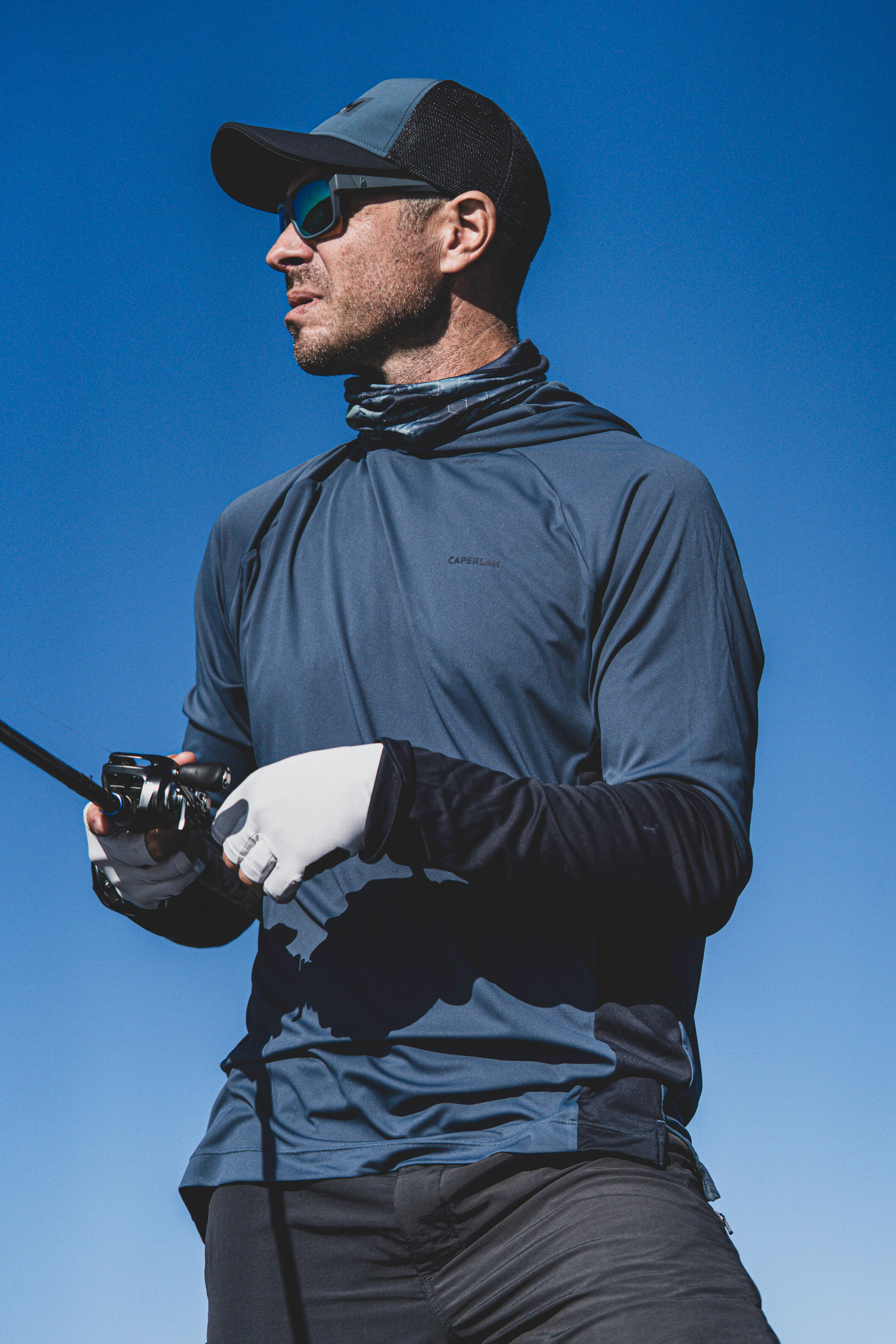 Hooded Fishing Anti-UV T-shirt - 500 Blue - CAPERLAN