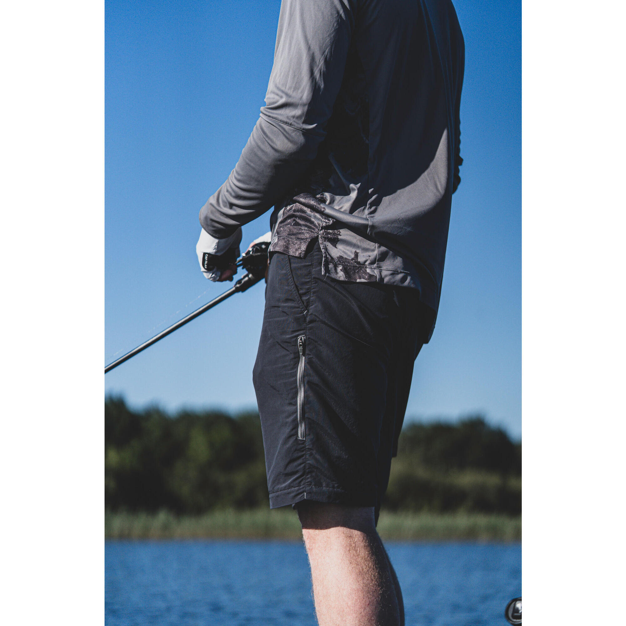 Men's UPF50+ convertible fishing pants - FT 500 ANTI-UV grey