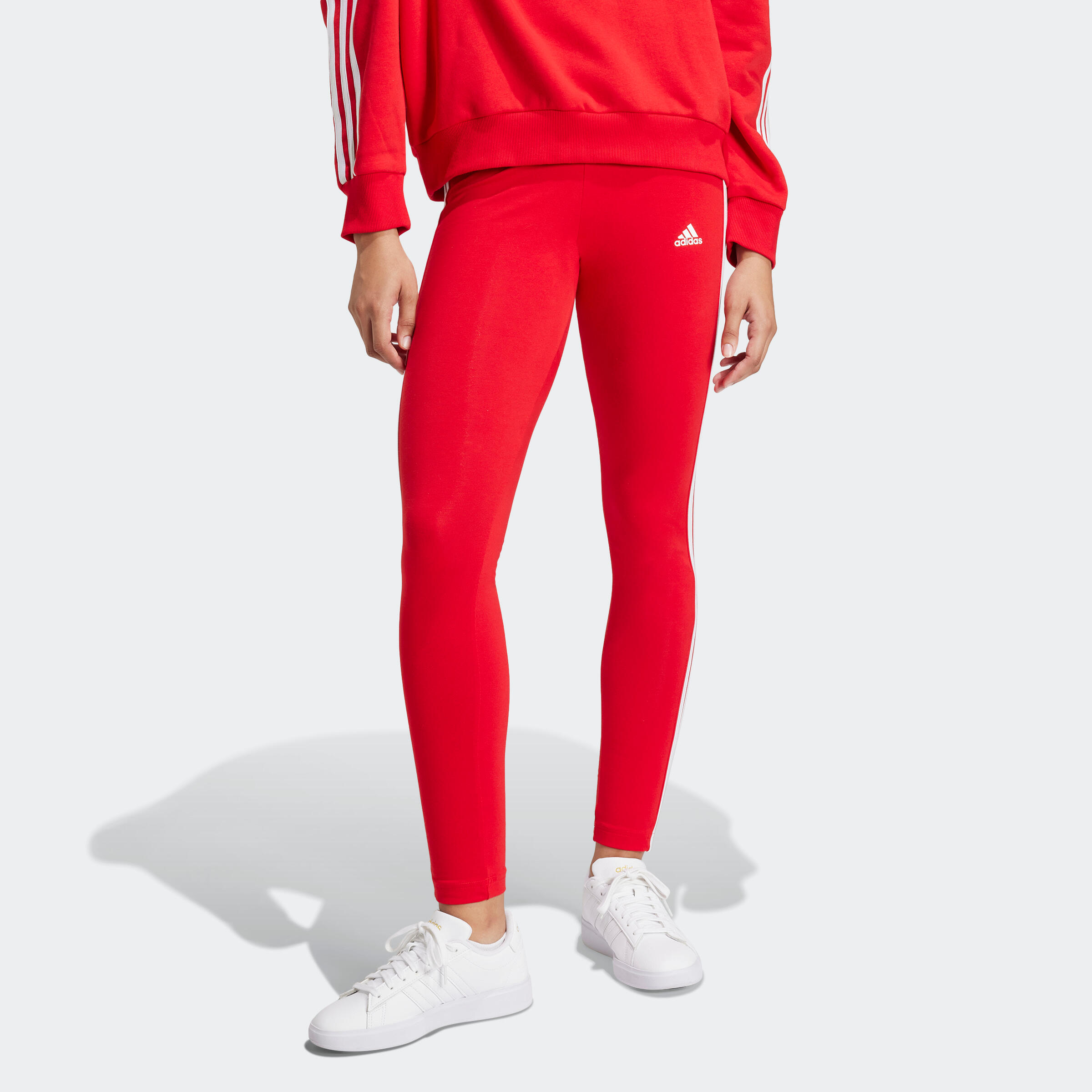 Adidas Legging donna con stampa a 3 strisce - rosso