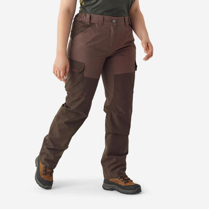 Pantalon chasse femme impermeable 500 marron poches cargo