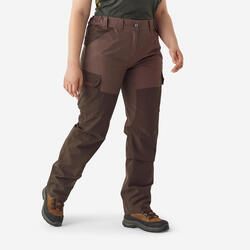 Pantalon chasse femme impermeable 500 marron poches cargo