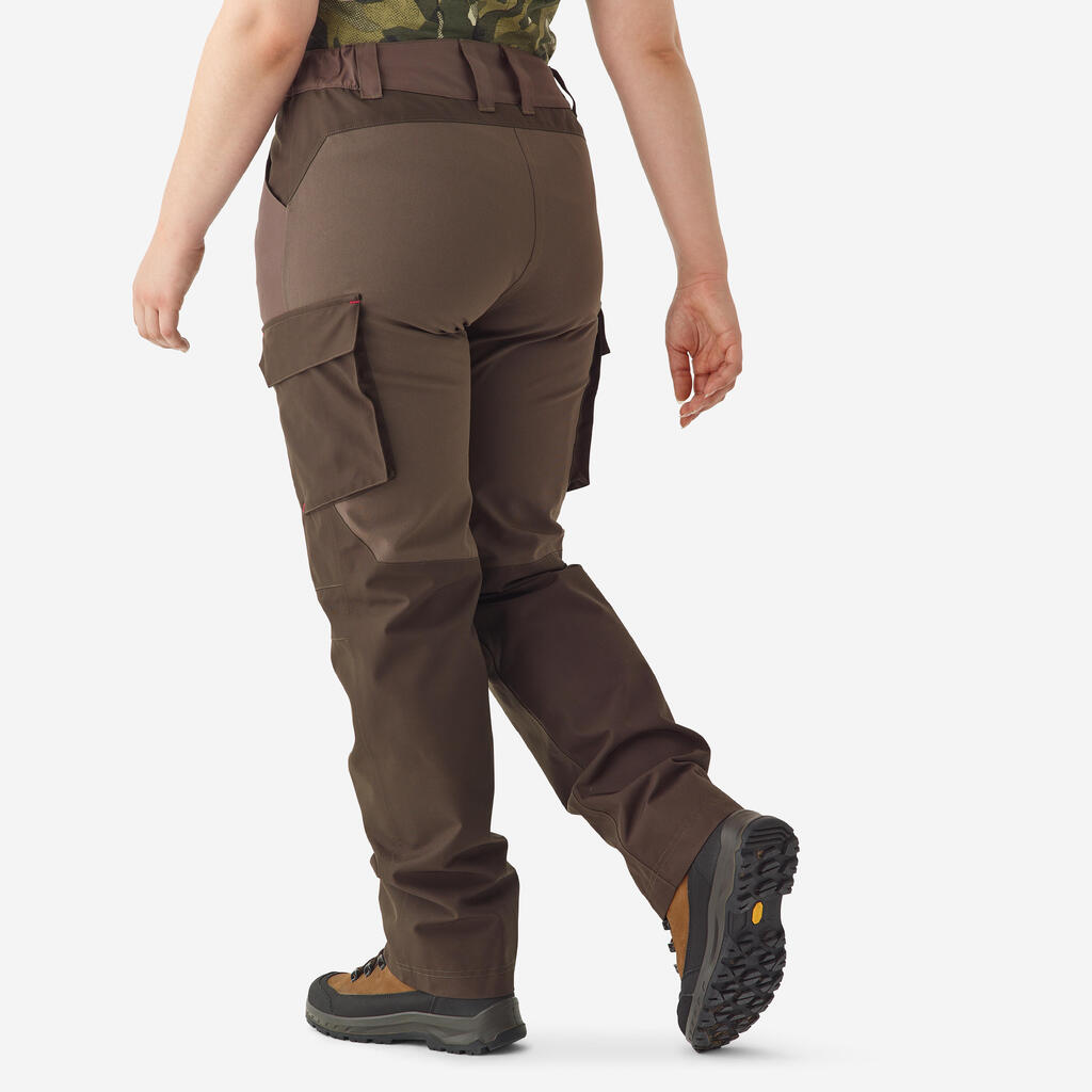 Braon ženske vodootporne pantalone s kargo džepovima za lov 500