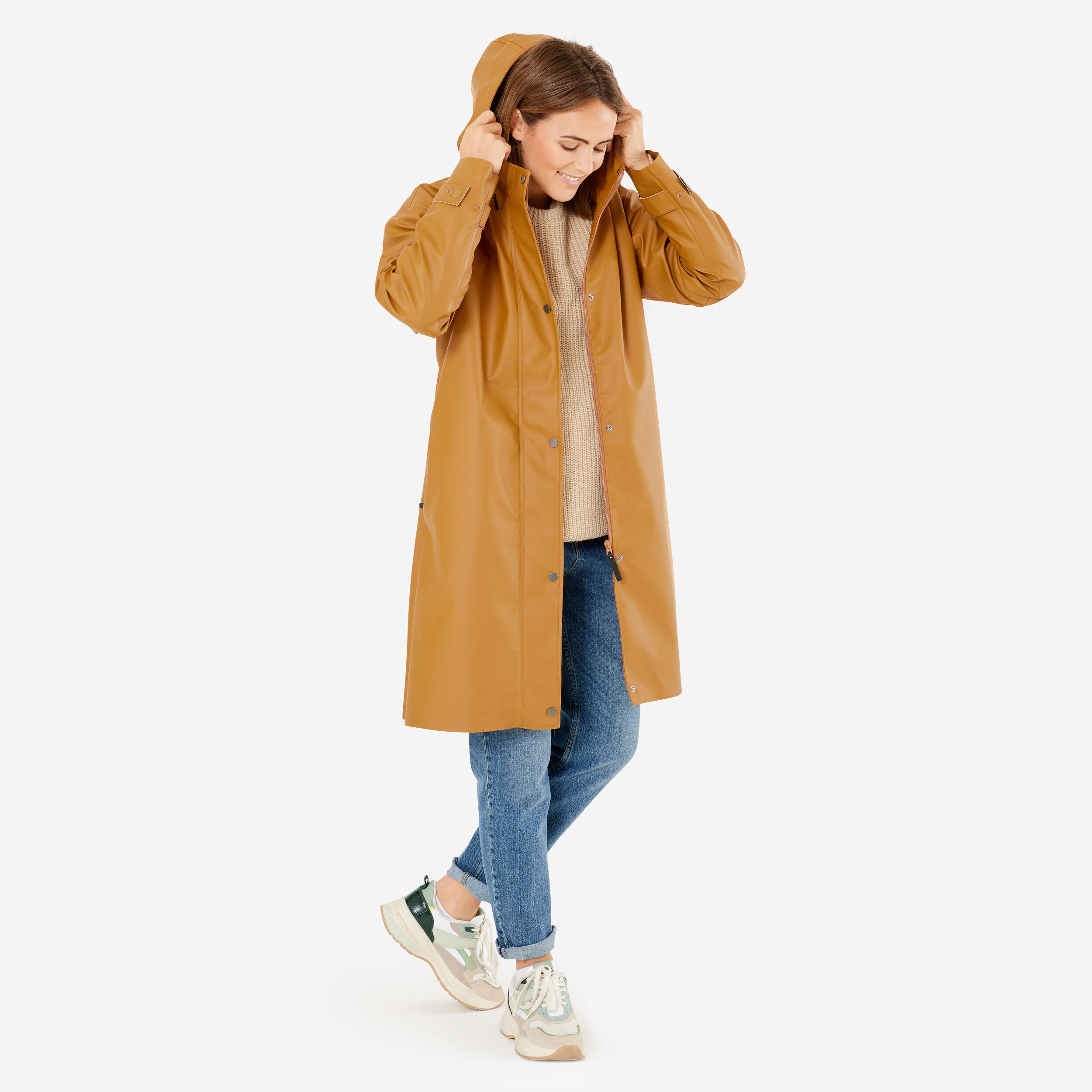BTWIN Unisex nepremokavá cyklistická parka 540 okrová L · záber 7