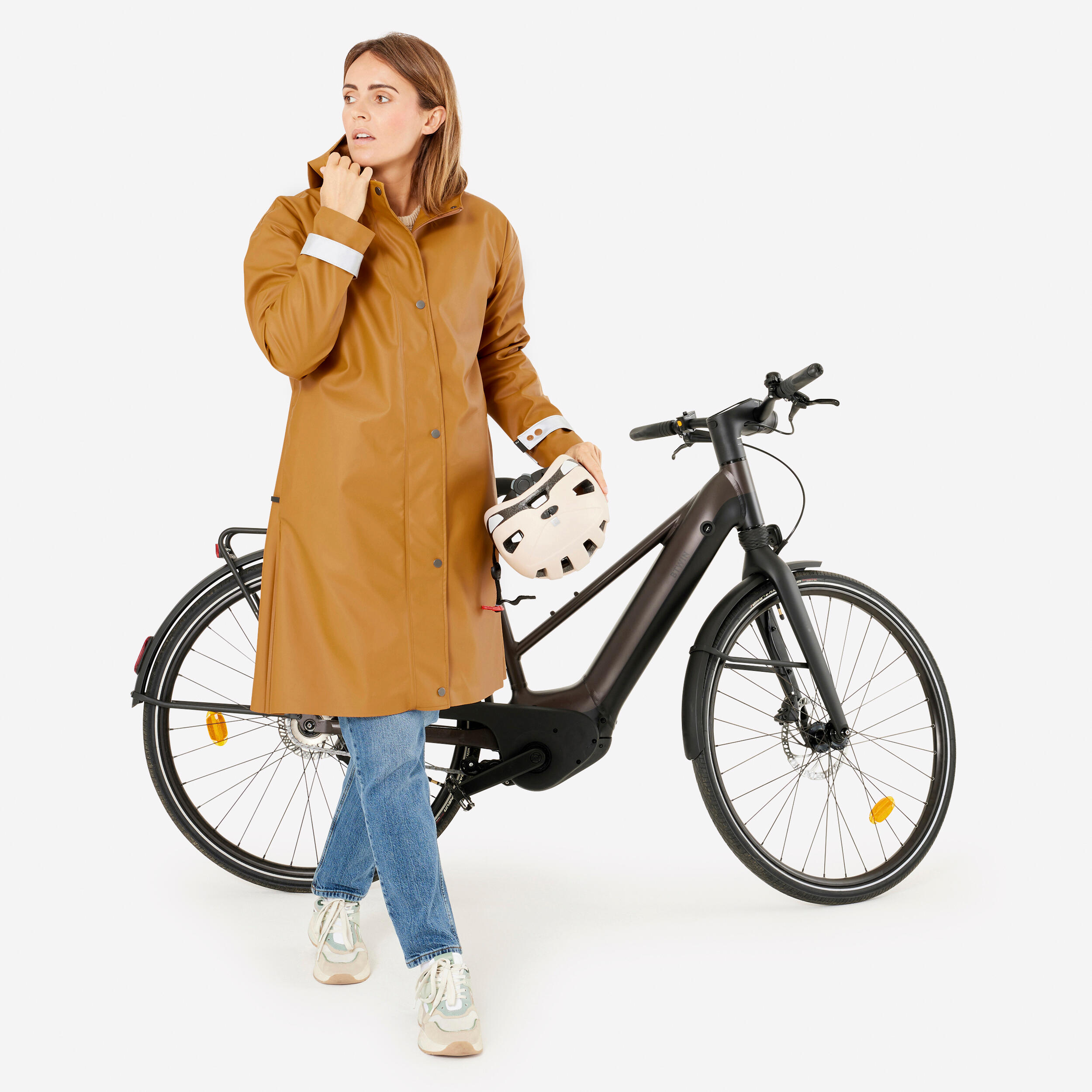 BTWIN Unisex nepremokavá cyklistická parka 540 okrová L · záber 9