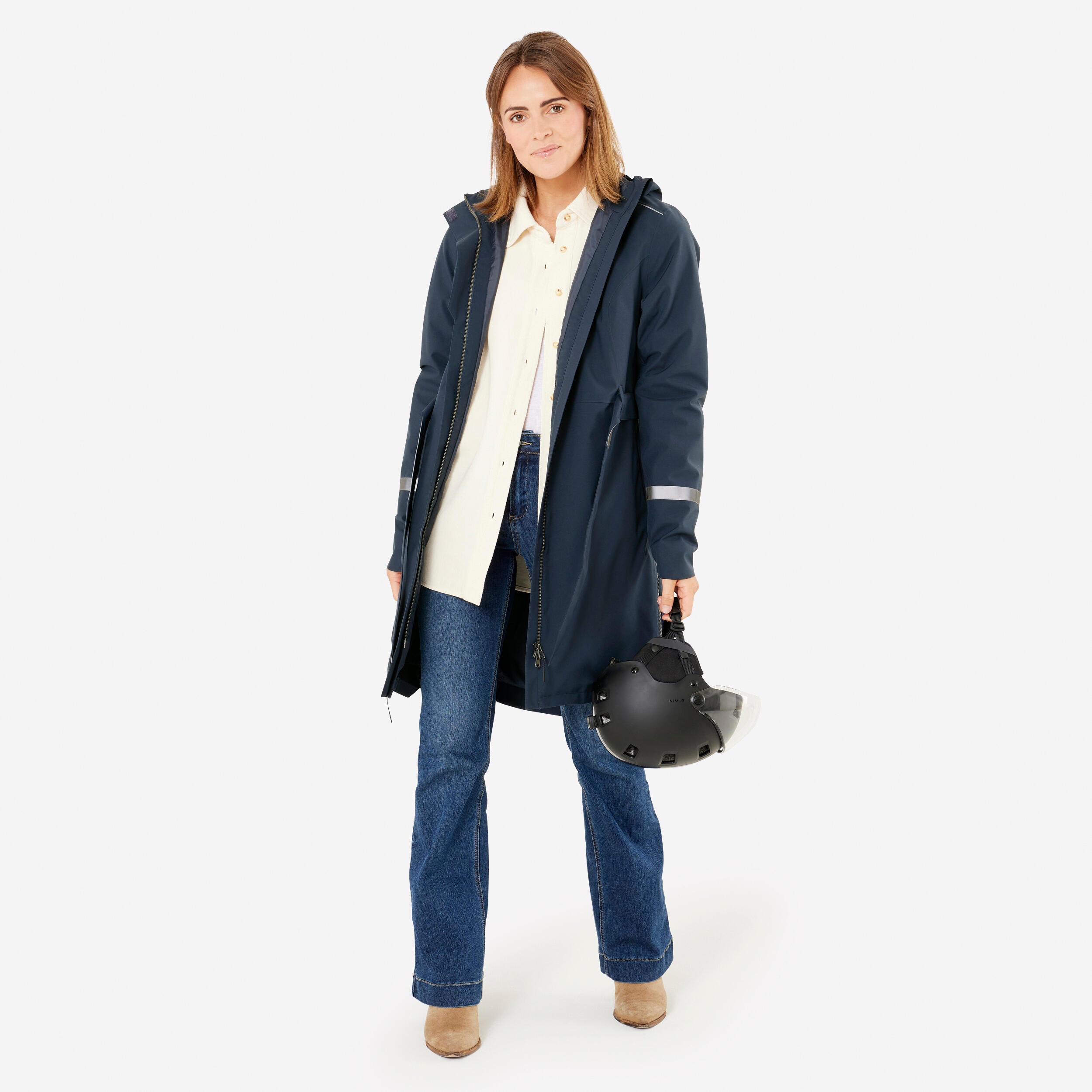 Dames regenjas 940 met capuchon voor op de fiets marineblauw 3/19