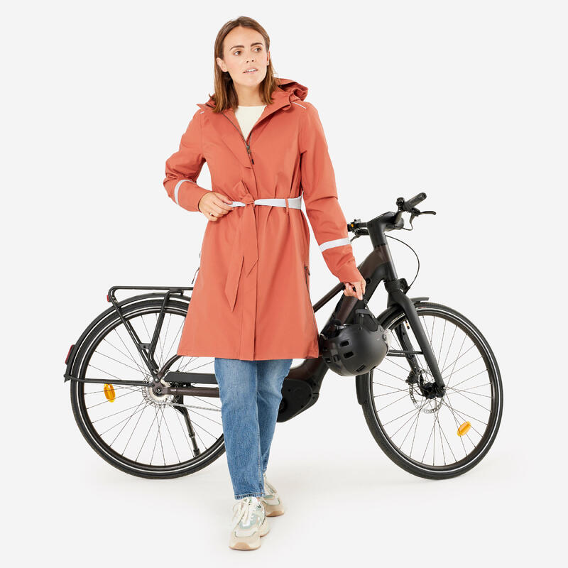 Dames regenjas met capuchon voor op de fiets terracotta