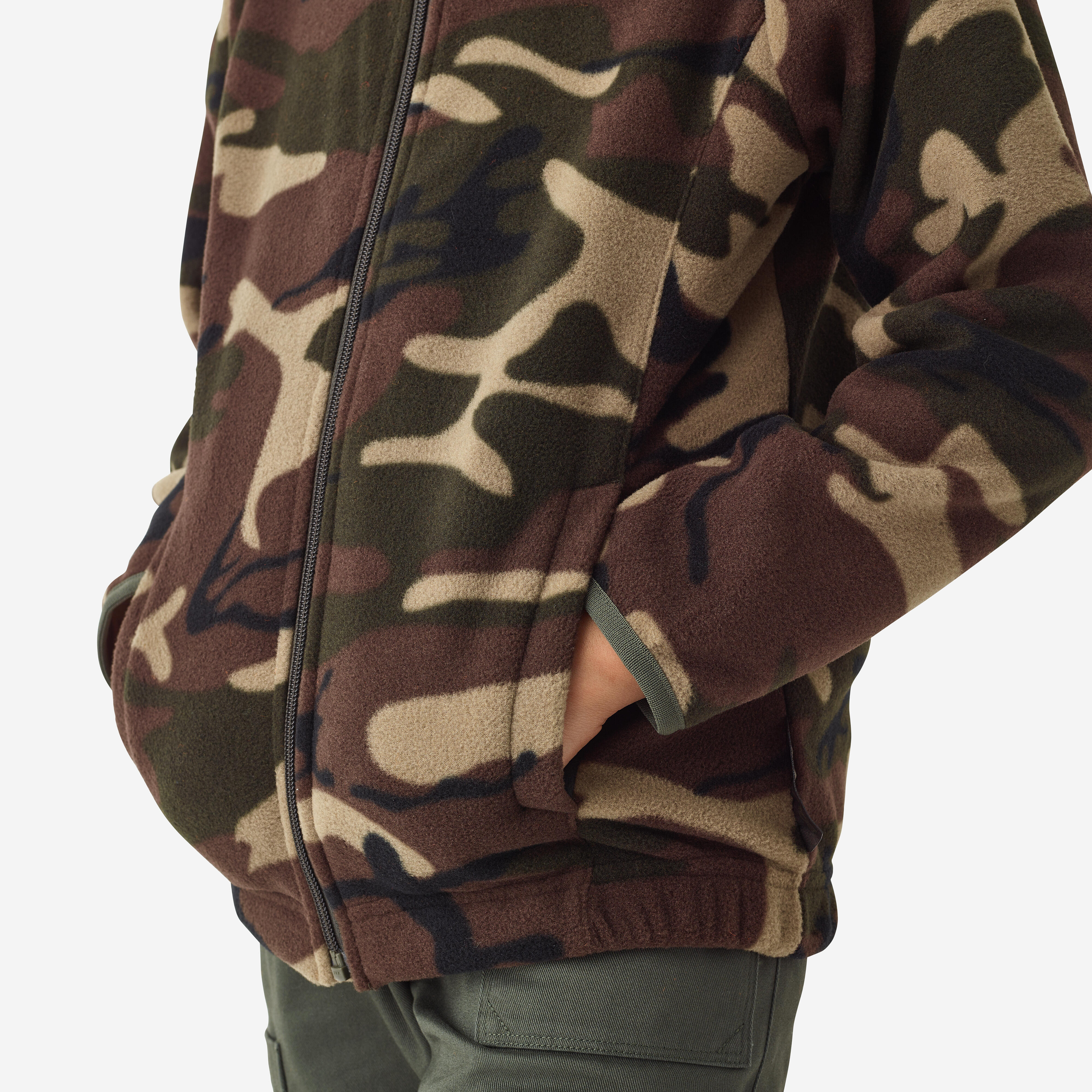 Polaire de chasse chaude enfant - 100 camouflage vert/marron - SOLOGNAC